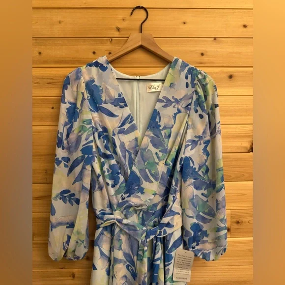 NWT Eliza J Size 10 Floral Long Sleeve Ruffled Hi Low Maxi Dress Party Wedding - Picture 5 of 13